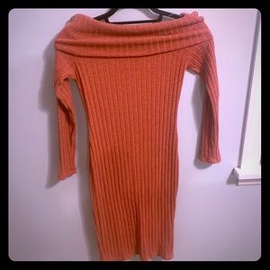 Tight-knit, pink, & off-the-shoulder dress